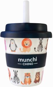 munchi Babyccino Cup for Kids - Zoo Design, Reusable Bamboo Based Cup Includes Silicon Straw, 120ml Capacity (4oz)