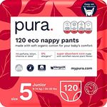 Pura Premium Eco Nappy Pants Size 5 (9-14kg /20-30lbs) Monthly Pack 6 x 20 Total 120 Baby Toddler Easy Pull Up’s Training Nappies for Boys and Girls, EU Ecolabel Certified, Perfume Free