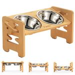 Vantic Raised Dog Bowls - 6 Heights Adjustable Dog Bowls on Stands, Elevated Dog Bowls with stand for Small Dogs, Bamboo Dog Feeding Station with 2 Stainless Steel Bowls and Non-Slip Feet, 17cm High