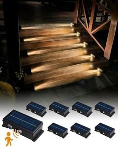 Solar Stair Lights Outdoor Waterproof Motion Sensor Solar Step Light 5 Modes for Stair, Step, Deck, Walkway, Pathway Warm White 8 Pack