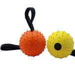 Vivifying Dog Ball on a Rope, 2 Pack Natural Interactive Rubber Dog Ball for Fetch, Catch, Throw and Tug of War (Orange + Yellow)