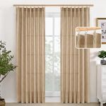 YoungsTex Toffee Linen Curtains 84 Inch Length 2 Panels for Living Room Pinch Pleated BurlapTextured Window Drapes Light Filtering for Bedroom Farmhouse Privacy Back Tab, 40 X 84 Inch