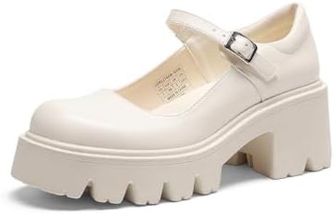DREAM PAIRS Women's Mary Janes Shoes Platform Pumps,Beige,7