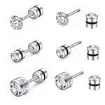 ZOCOYUU 3 Pair Surgical Steel Screw Back Cubic Zirconia Stud Earrings Set for Women Girls, Hypoallergenic 20G Helix Piercing Jewelry Cartilage Earrings for Sensitive Ears (3 Pairs Silver(4mm,5mm,4mm))