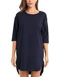 LIQQY Women's Short Sleeve Sleepshirt Solid Combed Cotton Nightgown Sleep Dress (Large, Navy)