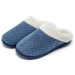 Apolter Women's Comfort Memory Foam Slippers Wool-Like Plush Fleece Lined House Slippers Warm Anti-Skid Slip on for Indoor Outdoor Blue