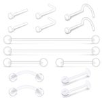 LAURITAMI Piercing Retainers Pack Clear Nose Stud Acrylic Bioflex Eyebrow Lip Labret Industrial Bar Barbell Multi-Shapes