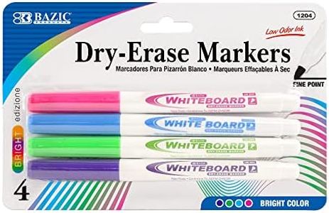 BAZIC Products Dry Erase Marker Bright Color Fine Tip, Whiteboard Pen Marcador, Low Odor Markers White Board Pens for Office School Supplies (4/Pack), 1-Pack
