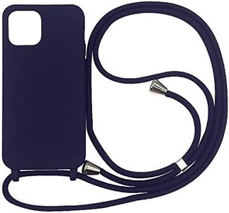 PuYu Zhe Compatible for iPhone 12/12 Pro Case,Silicone Crossbody Cover TPU Shell Adjustable Cord Lanyard Slim Stylish Shockproof Case-Dark Blue