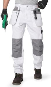SK Men's Painter Pants with Holster Pockets Reinforced Knee, White, 34W32L