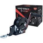 TYT 1600lbs Boat Trailer Winch, Heavy Duty Hand Winch with Strong Hook, 2-Way Ratchet Manual Winch for ATV UTV SUV Towing and Pulling with Black Strap Gear Winch - Black