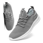 FUJEAK Men Walking Shoes Men Casual Breathable Running Shoes Sport Athletic Sneakers Gym Tennis Slip On Comfortable Lightweight Shoes for Jogging Grey Size 7