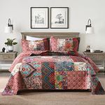 Autumn Dream Cotton Patchwork Bedspread Quilt Sets, Reversible Bedding Coverlet Sets, Red Gorgeous Vintage Pattern, King Size