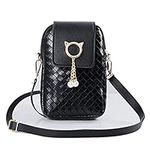 GajuChuf Womens Mini Crossbody PU Cellphone Shoulder Bag, Ladies Zipper Phone Purse Smart Wallet Mobile Phone Bag with Adjustable Shoulder Strap for Travel Shopping Outing Work Strolling (Black)