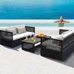 DEVOKO 3 Piece Outdoor All Weather Wicker Rattan Conversation Sofa Set with Center Table for Garden, Pool, Deck, Patio (Black & White)