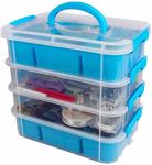 Multi-Compartment Stackable Craft Storage Organizer Box with Dividers - Plastic Hobby Art Organizer Storage Containers, Beads, Sewing Supplies, and Jewelry Making - Craft Organizers Container (Blue)