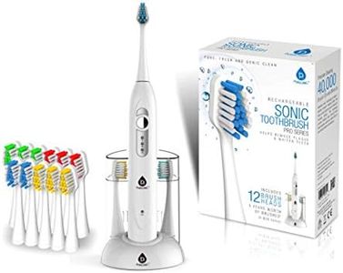 Pursonic S430 SmartSeries Electronic Power Rechargeable Sonic Toothbrush with 40,000 Strokes Per Minute, 12 Brush Heads Included (White)