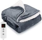 PROALLER Heated Blanket Electric Throw 160x130CM, 10 Levels &1-9H Timer Auto-Off, Machine Washable, Soft Flannel Sherpa Full Body Warming, Sofa Bed Office Use, Heating Blanket