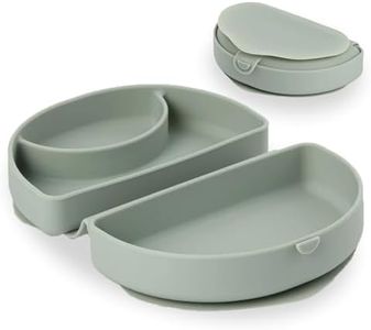 Miniware Silicone Baby Plate for Travel with Suction - Foldable Baby Travel Essential to Promote Self-Feeding - Dishwasher Safe, BPA Free, Food Grade Silicone Baby Travel Plate - Sage Silifold