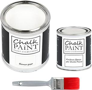 CHALK PAINT EVERYTHING Bianco Gesso & FINITURA + PENNELLO - Kit Pronto Vernicia e Proteggi (750 ml Colore + 250 ml Finitura + Pennello Professionale 40 mm)