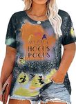 Women Plus Size Hocus Pocus Shirts Sanderson Sisters Graphic Tshirt Halloween Loose Fit Short Sleeve Tee Tops