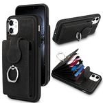 Petocase for iPhone 11 Case Wallet with Card Holder and 360 ° Rotatable Ring Holder, TPU Frame PU Leather Phone Cover with Back Card Slots Shockproof Compatible with Apple iPhone 11 6.1in Black