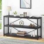 LVB Black Console Table, Modern Entryway Table for Hallway Living Room, Industrial Sofa Table Behind Couch, Farmhouse Wooden Metal Entry Table for Foyer with 3-Tier Storage Shelves, Black Oak, 55 Inch