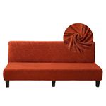 Surwin Armless Sofa Bed Cover, Non Slip Stretch Jacquard Leaf Winter Plush Futon Slipcover Protector for 2 Seater/3 Seater Folding Sofa Bed without Armrests (160-190cm,Orange)