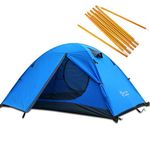 3 Season 2-Person Double Layer Waterproof Dome Backpacking Tent Aluminum Rod Windproof for Camping Hiking Travel Climbing (Blue-2 Person)