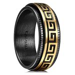 King Will Stainless Steel Spinner Wedding Band for Men 8mm Black Golden Plated Greek Key Ring Fidget Ring W(11.5)