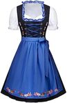 IIBOOYYE Women's 3 Pieces German Dirndl Dress Traditional Costumes for Oktoberfest Carnival Halloween Blue S