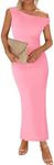 BTFBM Women 2025 Summer One Shoulder Bodycon Ruched Maxi Dresses Slit Mesh Long Formal Cocktail Wedding Guest Dress(Pink, Medium)