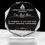 Boss Lady Gifts for Women, Best Boss Gifts for Men, Boss Day Appreciation Gifts, Office Gifts for Boss, Glass Award Plaque 5.7 * 5.1 Inch