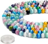 70PCS Natural 8MM Healing Gemstone, Cat’s Eye Energy Stone Round Loose Beads, Semi-Precious Crystal Beads with Free Elastic String for Jewelry Making DIY