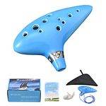 LIEKE Ocarina 12 Hole Alto C Ceramic Ocarinas, Musical Instrument for Beginners Adults with Display Stand Song Book Neck-Strap Bag (Light blue)