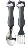 Nimbose® Stainless Steel Baby Feeding Spoon and Fork Set with Travel Case, Perfect Size Feeding Spoon and Fork Set for Toddlers & Kids (Random Design, Black)