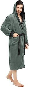 NY Threads Mens Hooded Fleece Robe - Plush Long Bathrobes, Steel Grey With Black Contrast, Small-Medium