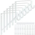 6 Pack Closet Rod Brackets Holder Heavy Duty 11 x 11 x 1 Inch, White Closet Rod Support Bracket Steel Closet Rod Holders for Hanging Clothes, Wall Mounted Shelf and Rod Support Brackets with Screws