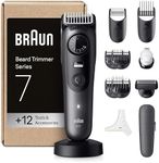 Braun Beard Trimmer Series 7, +12 Barbering Tools, Lifetime Sharp ProBlade, Up to 120 Min Runtime, 40 Lengths, Waterproof, PrecisionWheel & Lock, BT7545, Grey