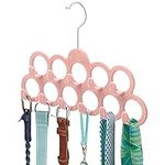 ManGotree Velvet Scarf Hanger, Scarf Organizer,Flocked Velvet Finish,Scarf Holder with 11 Loops and Hooks for Shawls,Scarves, Ties, Belts, or Other Accessories, Pink, 2 Pack