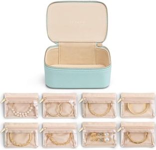 Vlando Jewelry Box with 8 Velvet Jewelry Bags Travel Jewelry Storage Box Petal Hardware Jewelry Organizer for Necklace Rings Earrings Birthday Gifts for Women-Blue