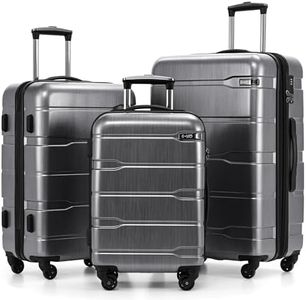 Coolife Luggage Expandable 3 Piece Sets PC+ABS Spinner Suitcase 20 inch 24 inch 28 inch (Charcoal., 3 piece set)