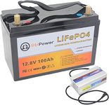 12V LiFePO4 Battery 100AH,5000+ Deep Cycle Lithium Battery with 14.6V 10A Charger,100A BMS for Home Storage,Trolling Motor,RV,Off-Grid System,Solar System,Marine,Golf Cart