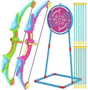 Kmuxilal 2 Pack Kids Bow and Arrow Set with LED Flash Lights, 14 Suction Cup Arrows and Standing Target-Perfect Indoor and Outdoor Archery Set Toy Gift for Boys and Girls Ages 4-12