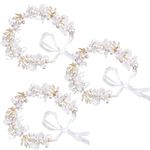 YIQXKOUY 3 Pieces Flower Girl Headpiece Hair Accessories Gold Wedding Headband for Girls White Flower Pearl Headband for Birthday Wedding Party for Girls and Women