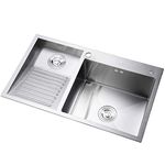 Laundry Utility Sink With Washboard Stainless Steel Kitchen Sink Household Pool Balcony Room Wash Basin Easy Clean Double-Bowl, 700mm/27.5"