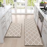 DEXI 2 Piece Kitchen Rugs Set,Non-Slip Anti Fatigue Standing Mat Kitchen Area Rug Waterproof Kitchen Floor Mats Comfort Runner Rugs,Easy to Clean 44 x 75 cm+44 x 150 cm, Ivory Wheat