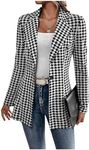 GORGLITTER Women's Houndstooth Long Sleeve Button Blazer Jackets Trendy Open Front Casual Business Work Office Blazers Black and White Medium