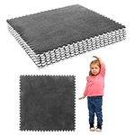 Enlarged 23.6in Plush Foam Interlocking Floor Mat for Kids, 6pcs 0.6" Thick Fluffy Square Interlocking Foam Tiles with Edgings, Soft Anti-Slip Puzzle Area Rug Playmat for Baby Room Floor (Gray)