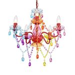 Modern Chandelier Crystal Chandelier Lighting Colorful Chandelier Red Metal Frame with Multi Color Acrylic Crystals 5 Light Chandelier Light Fixtures